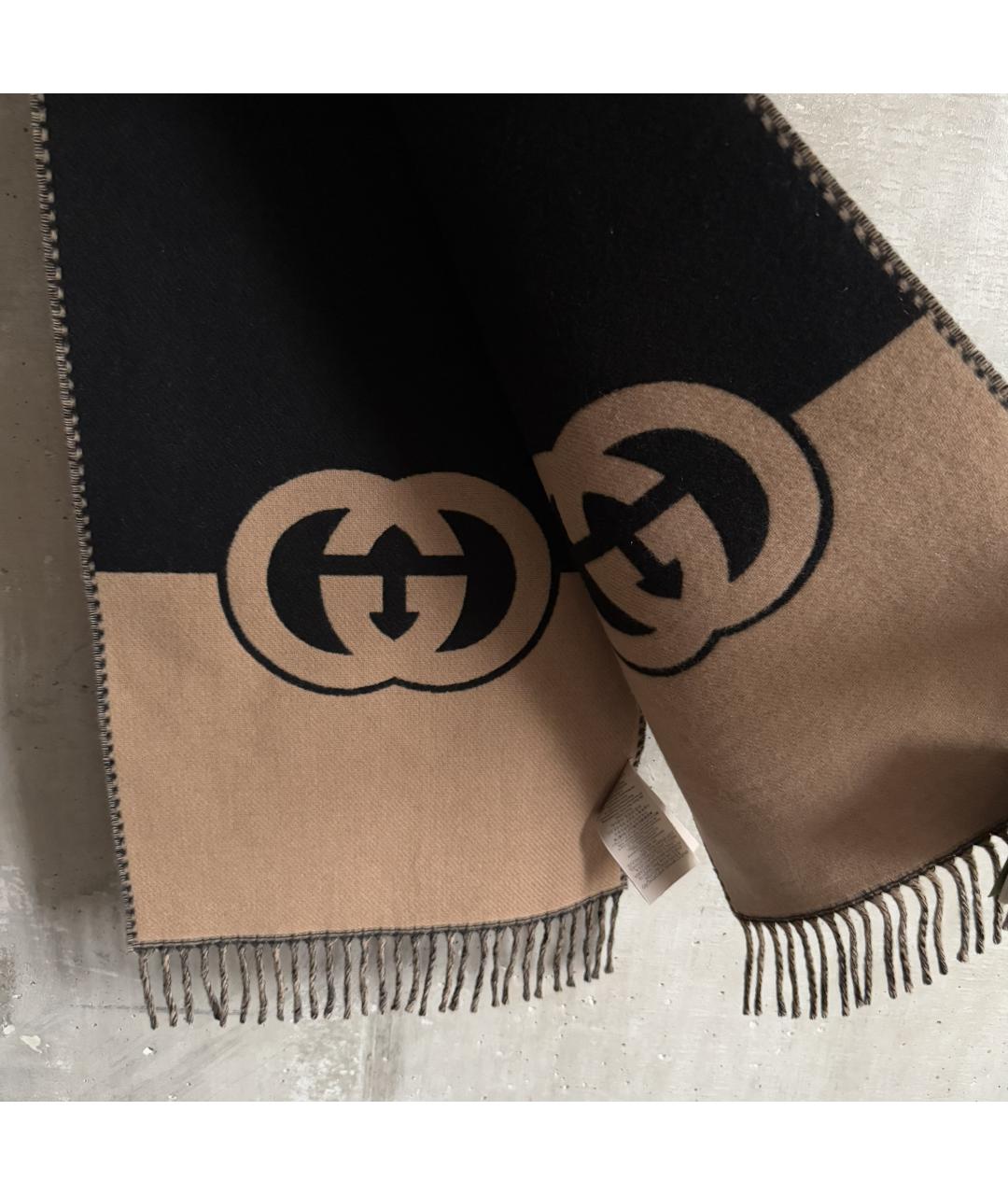 GUCCI Коричневый шерстяной шарф, фото 9
