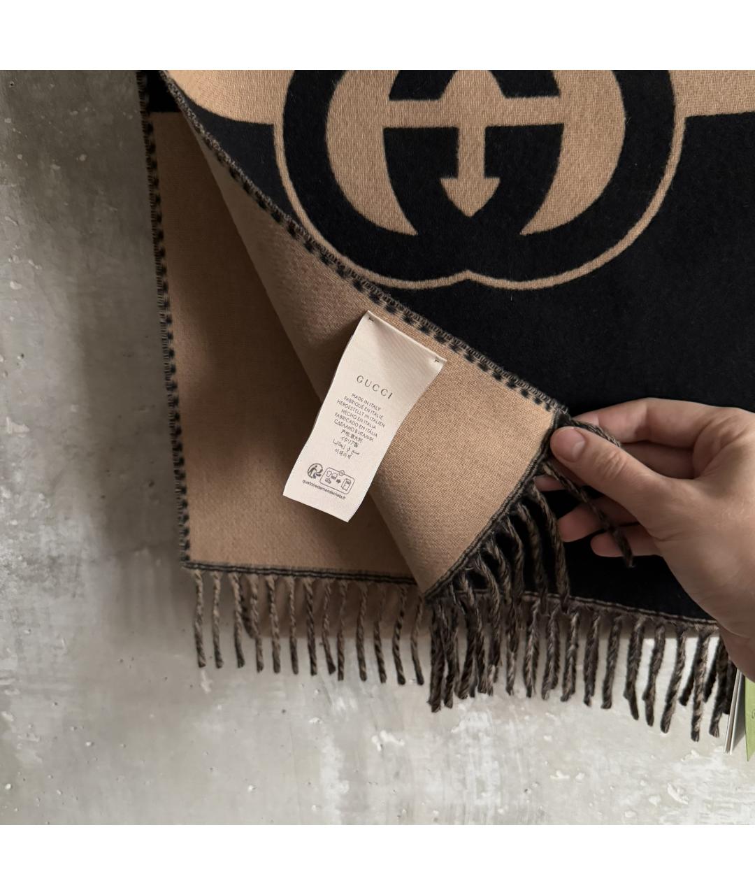 GUCCI Коричневый шерстяной шарф, фото 4