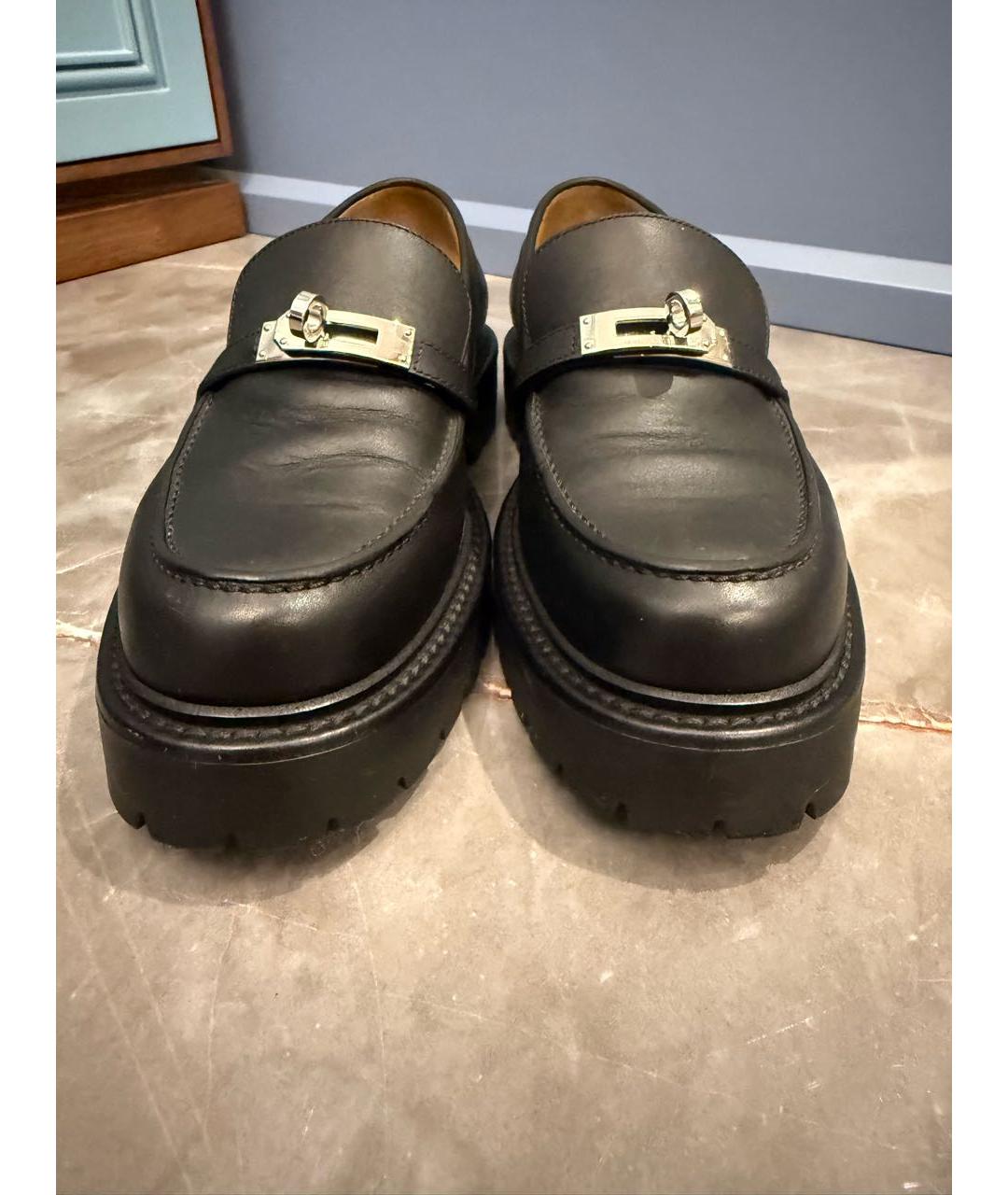 HERMES Черные кожаные лоферы, фото 2