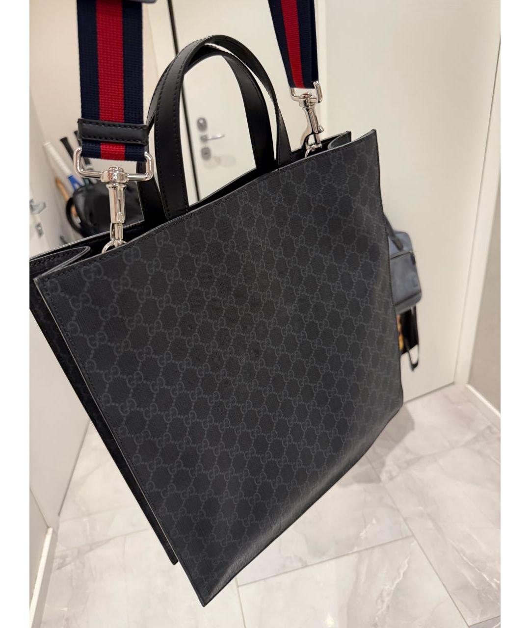 GUCCI Черная сумка тоут из искусственной кожи, фото 2