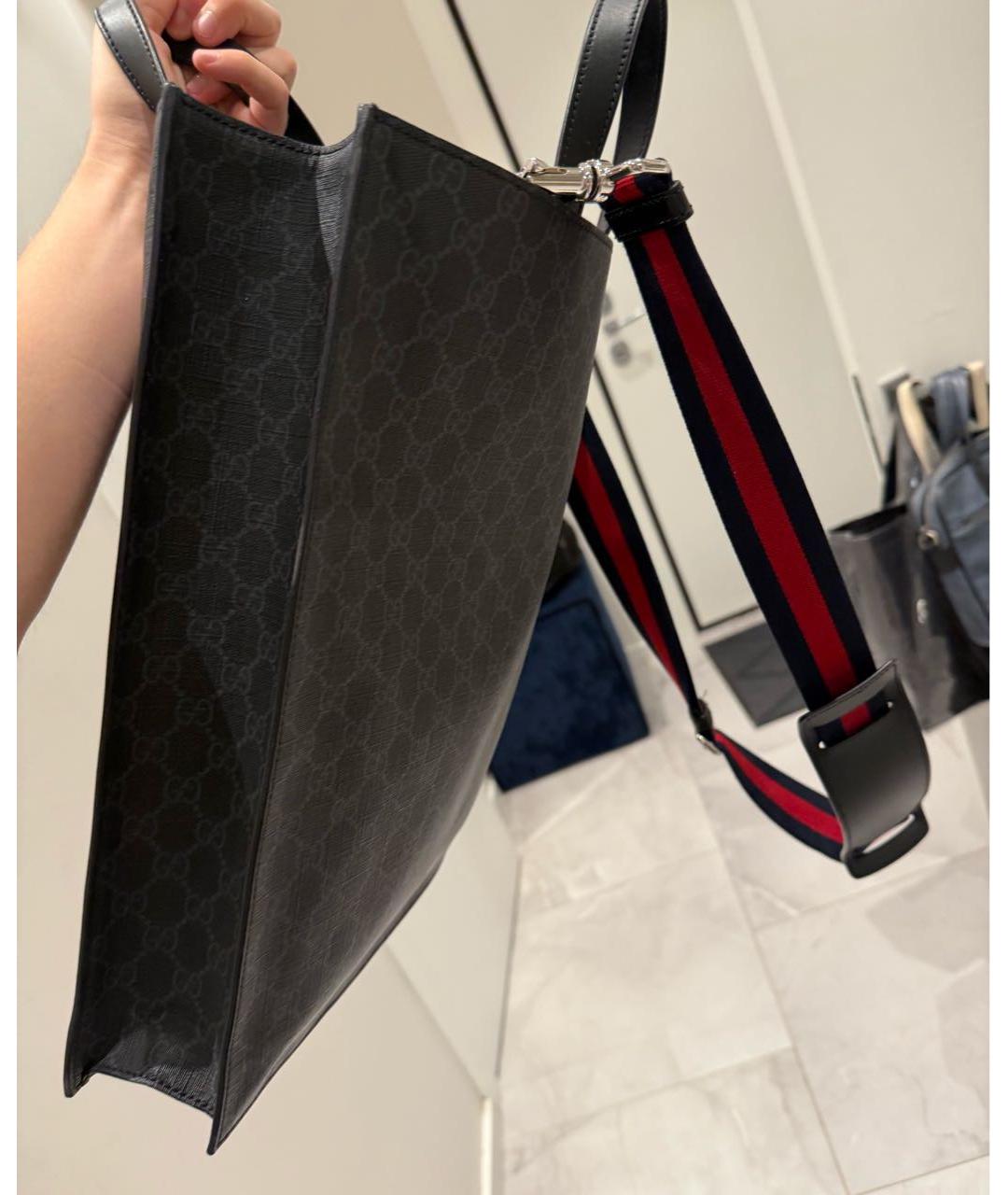 GUCCI Черная сумка тоут из искусственной кожи, фото 5