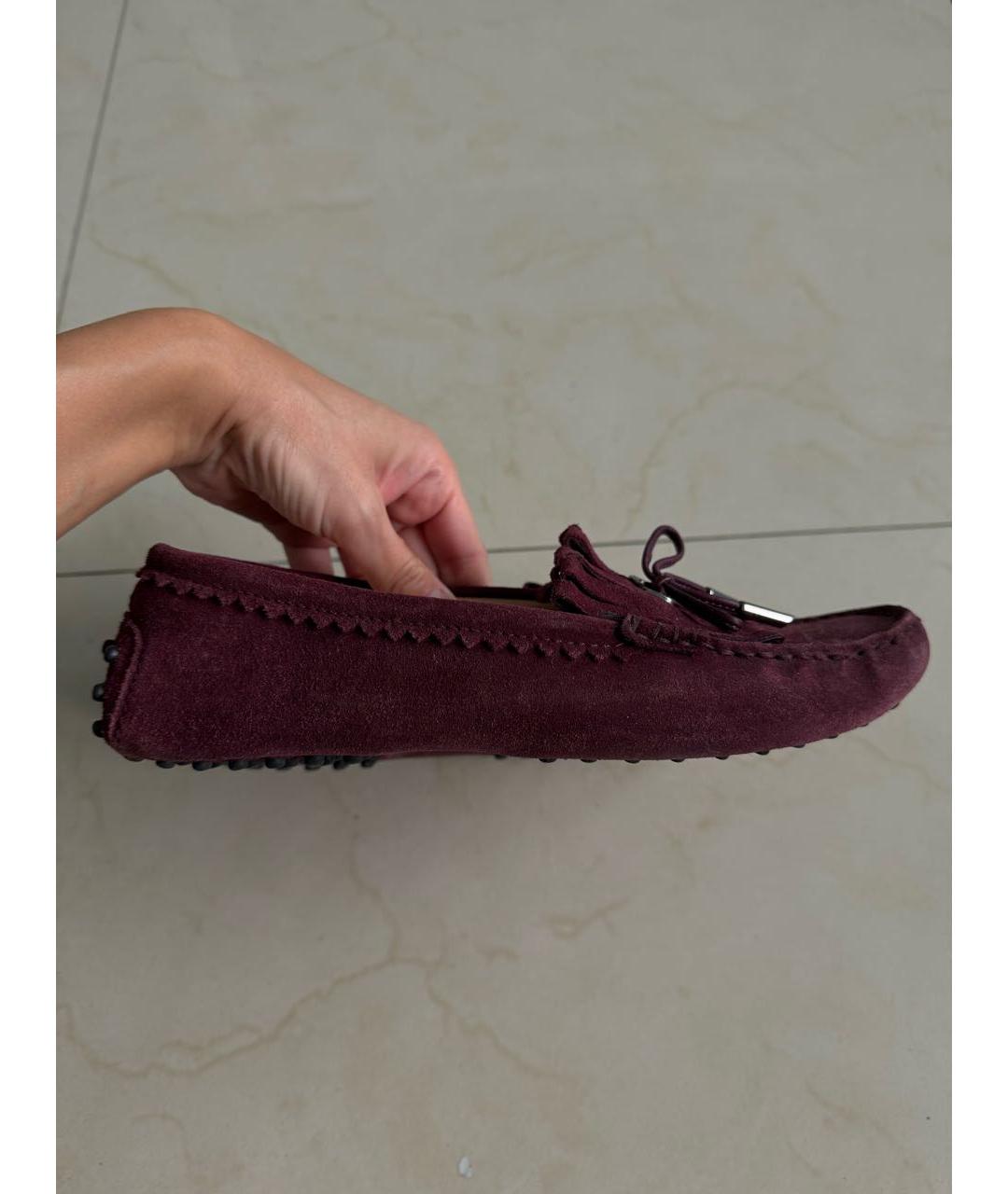 TOD'S Бордовые замшевые мокасины, фото 9