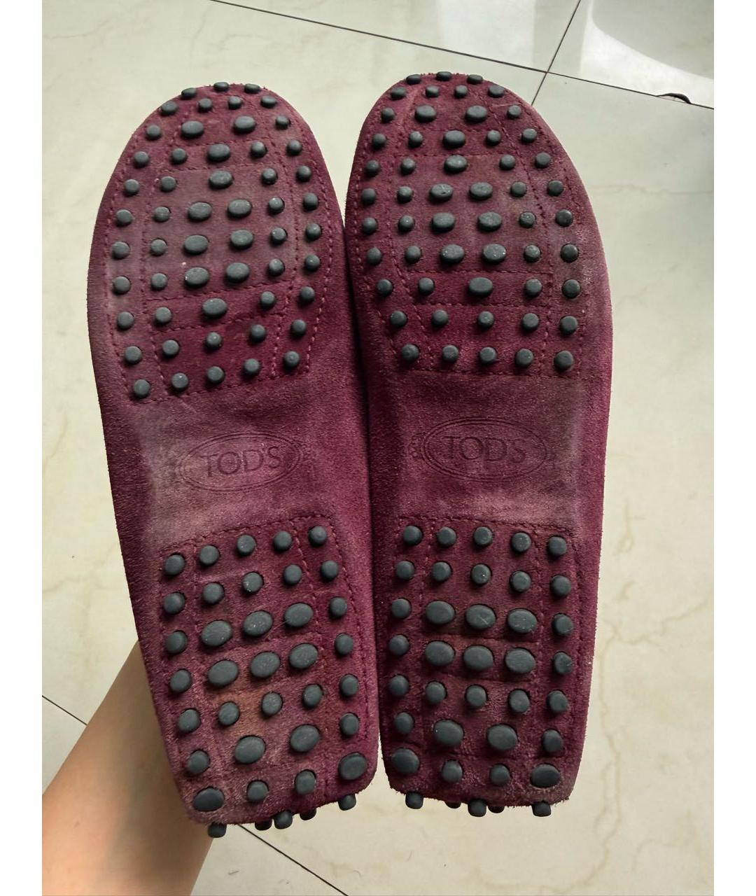 TOD'S Бордовые замшевые мокасины, фото 8