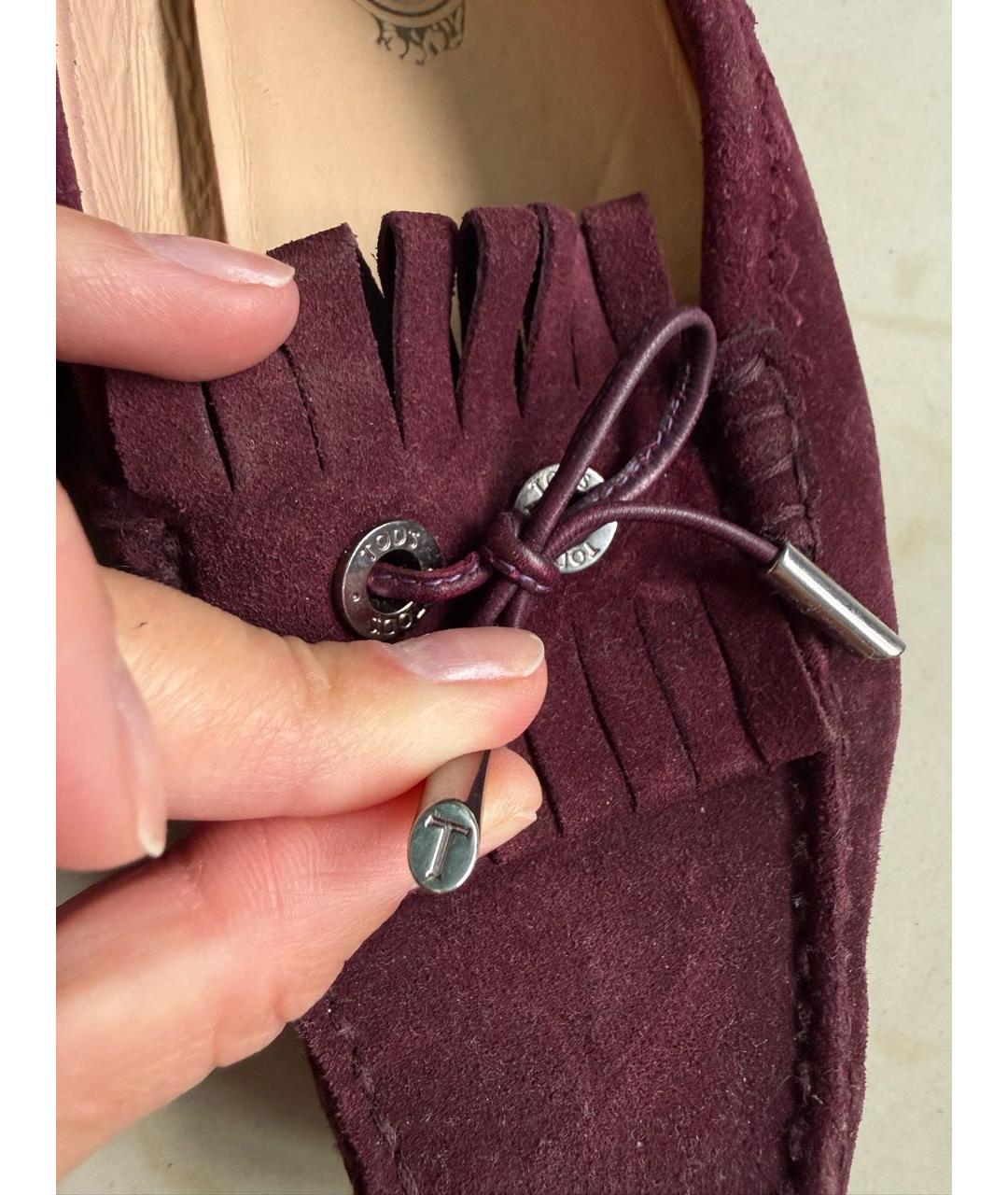 TOD'S Бордовые замшевые мокасины, фото 6
