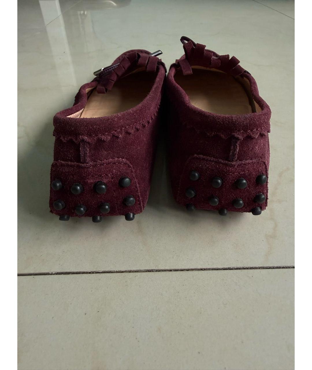 TOD'S Бордовые замшевые мокасины, фото 4