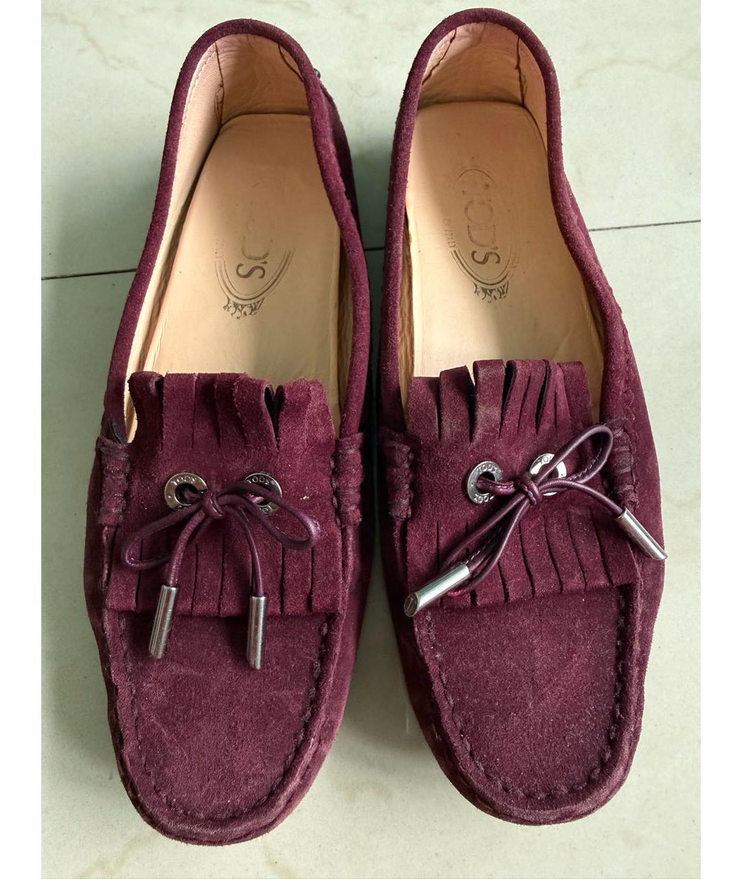 TOD'S Бордовые замшевые мокасины, фото 2