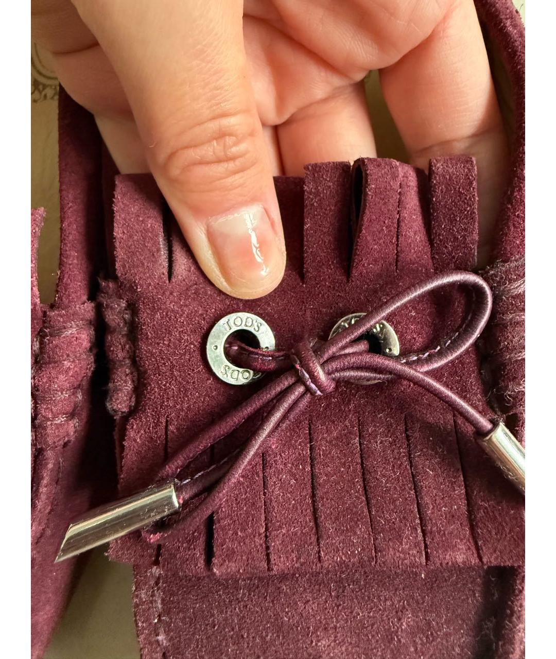 TOD'S Бордовые замшевые мокасины, фото 5