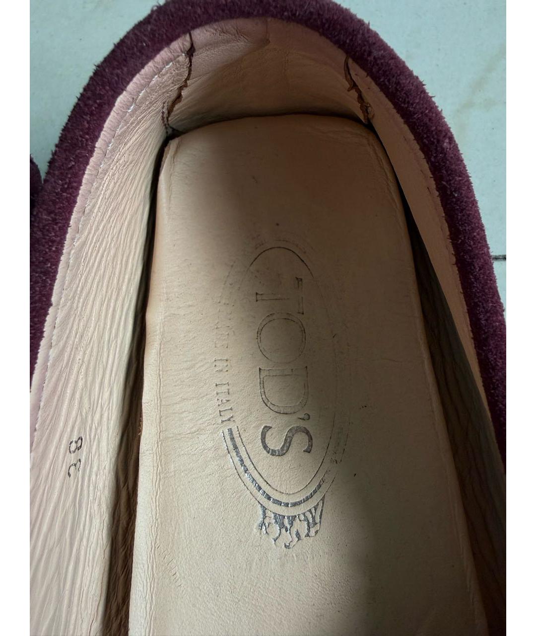 TOD'S Бордовые замшевые мокасины, фото 7