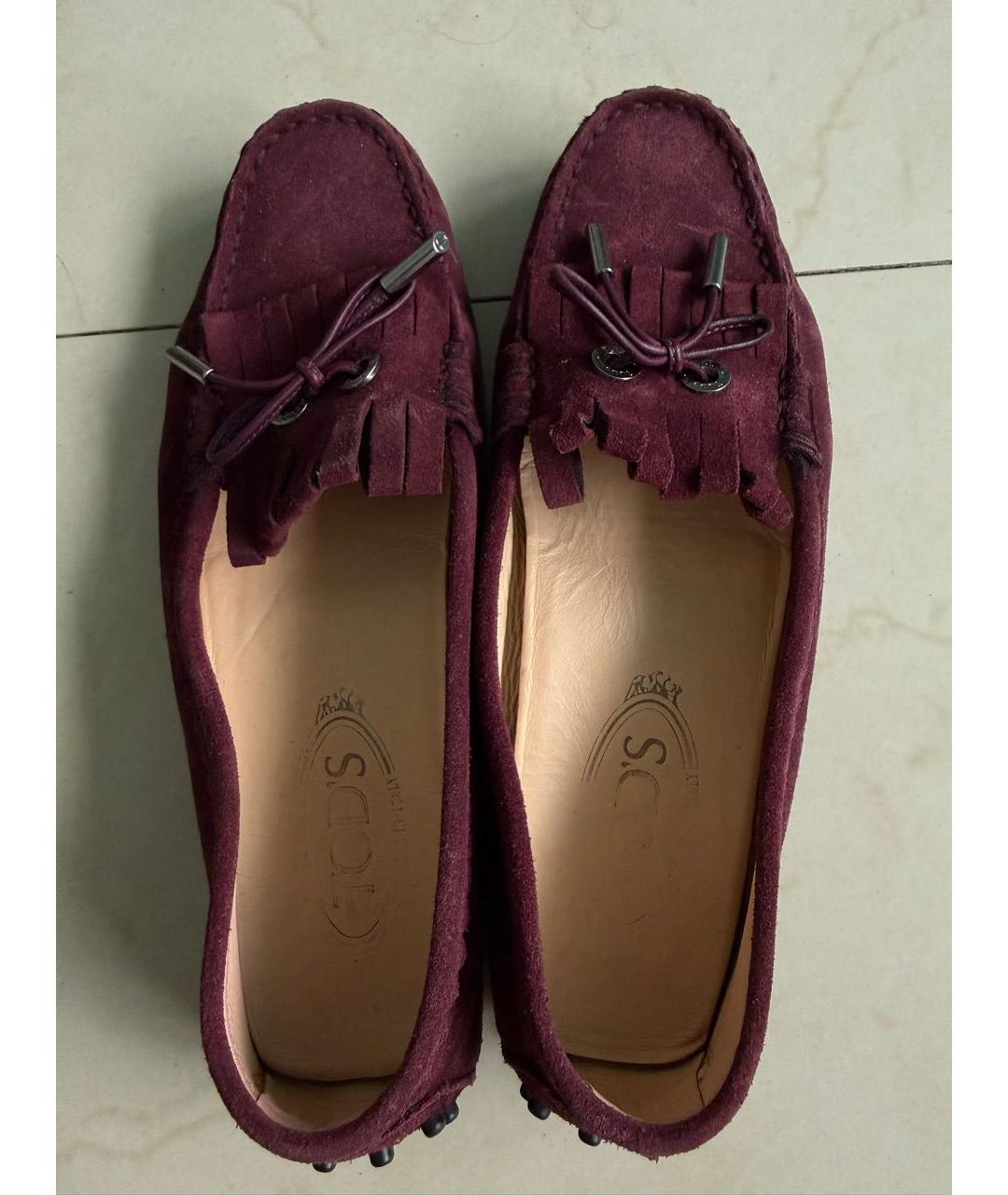 TOD'S Бордовые замшевые мокасины, фото 3