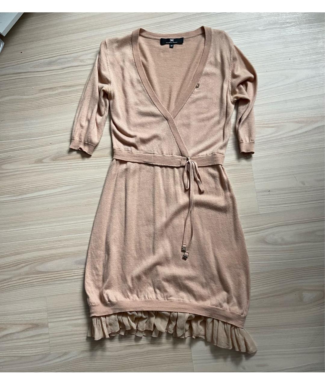 ELISABETTA FRANCHI Бежевое вискозное повседневное платье, фото 6