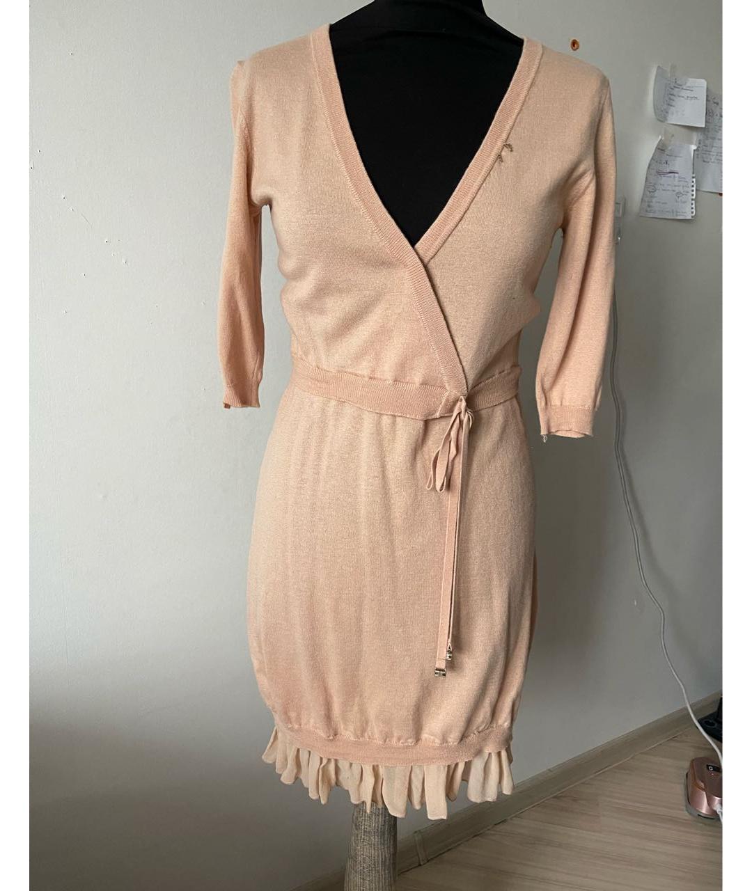 ELISABETTA FRANCHI Бежевое вискозное повседневное платье, фото 7