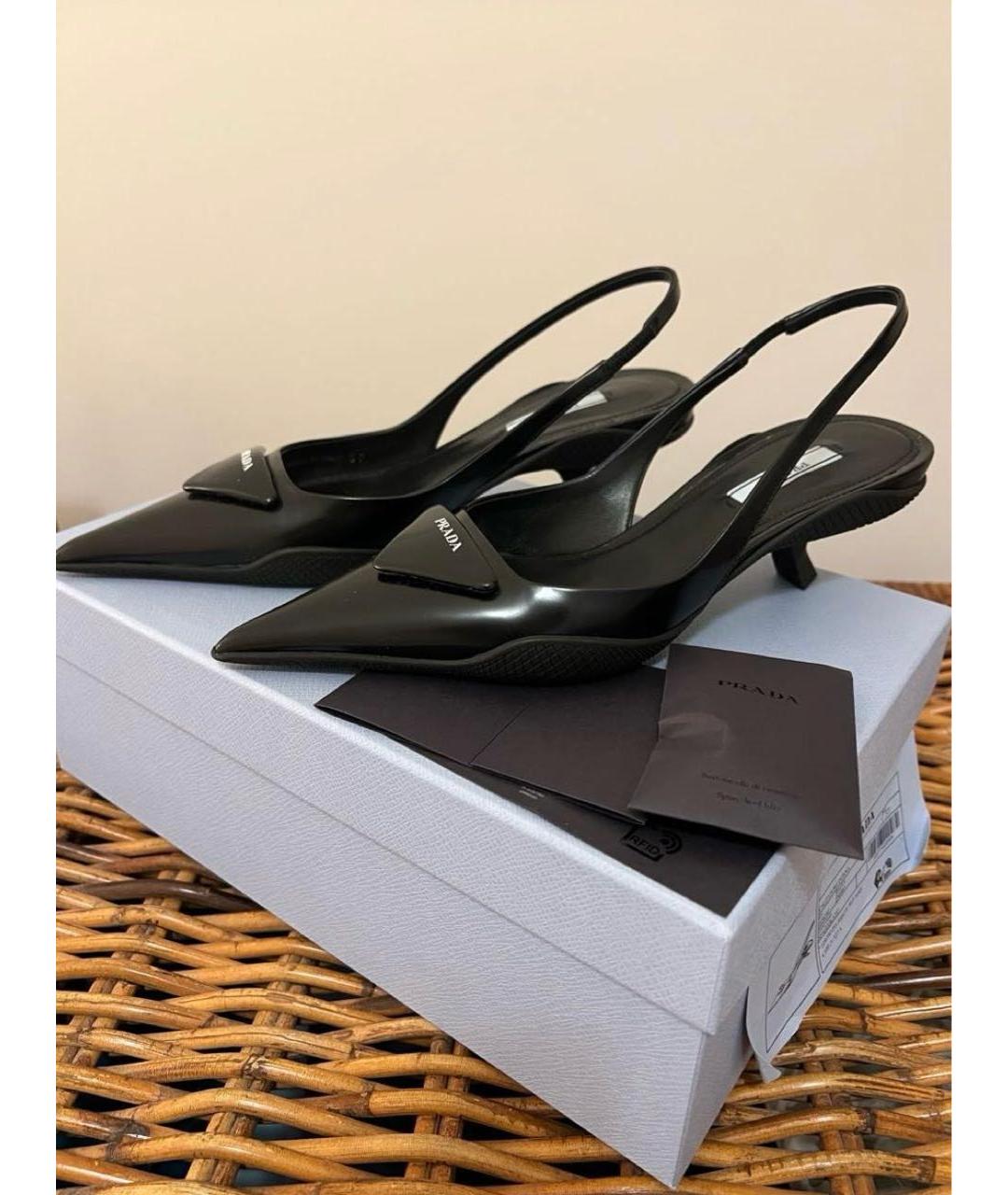 PRADA Черные кожаные лодочки на низком каблуке, фото 3