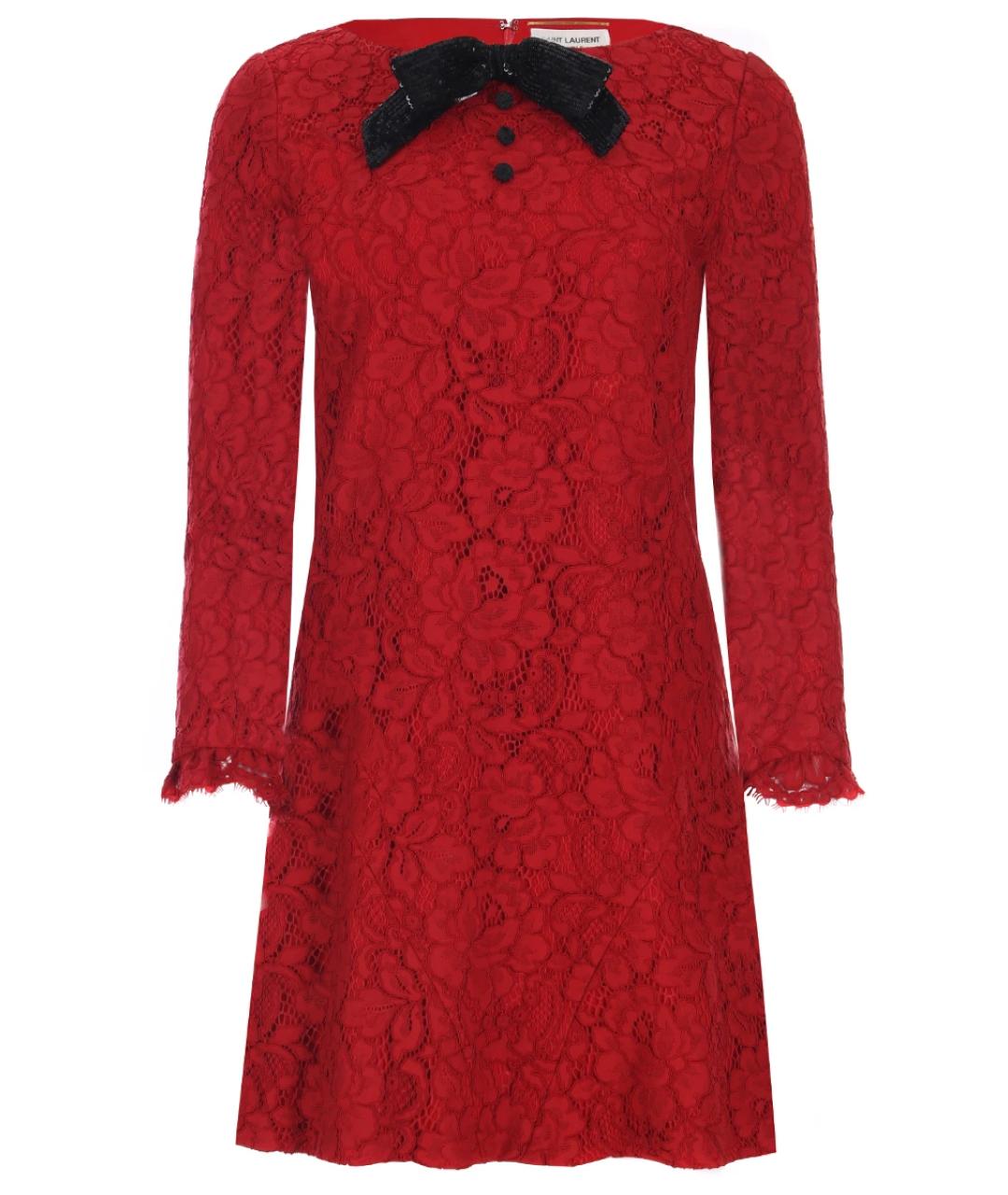 SAINT LAURENT Красное хлопко-эластановое вечернее платье, фото 1