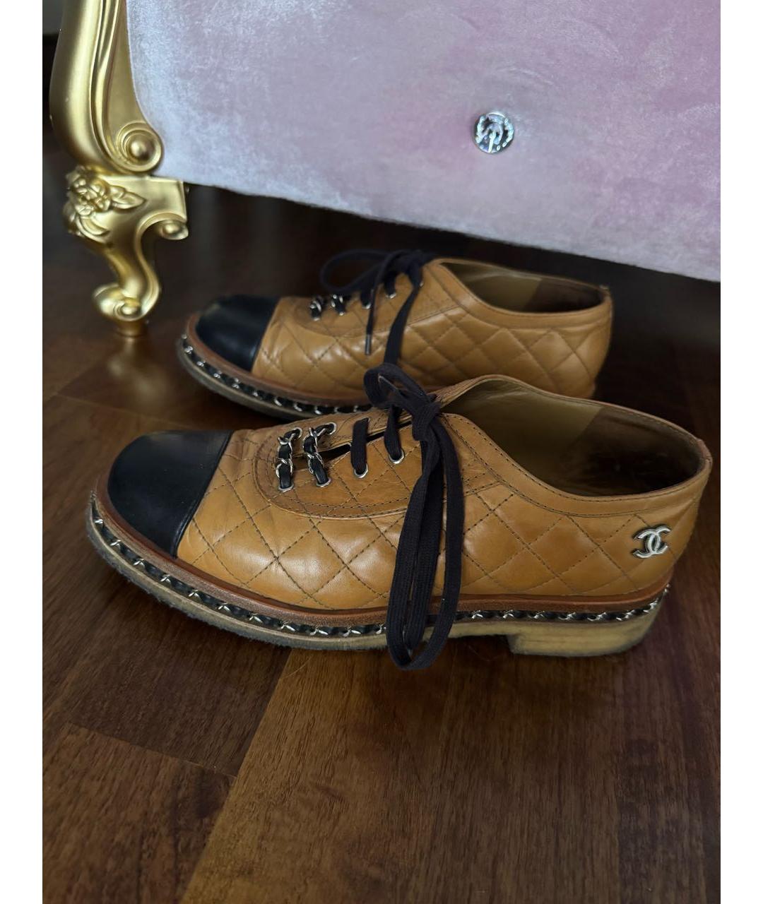 CHANEL Горчичные кожаные ботинки, фото 9
