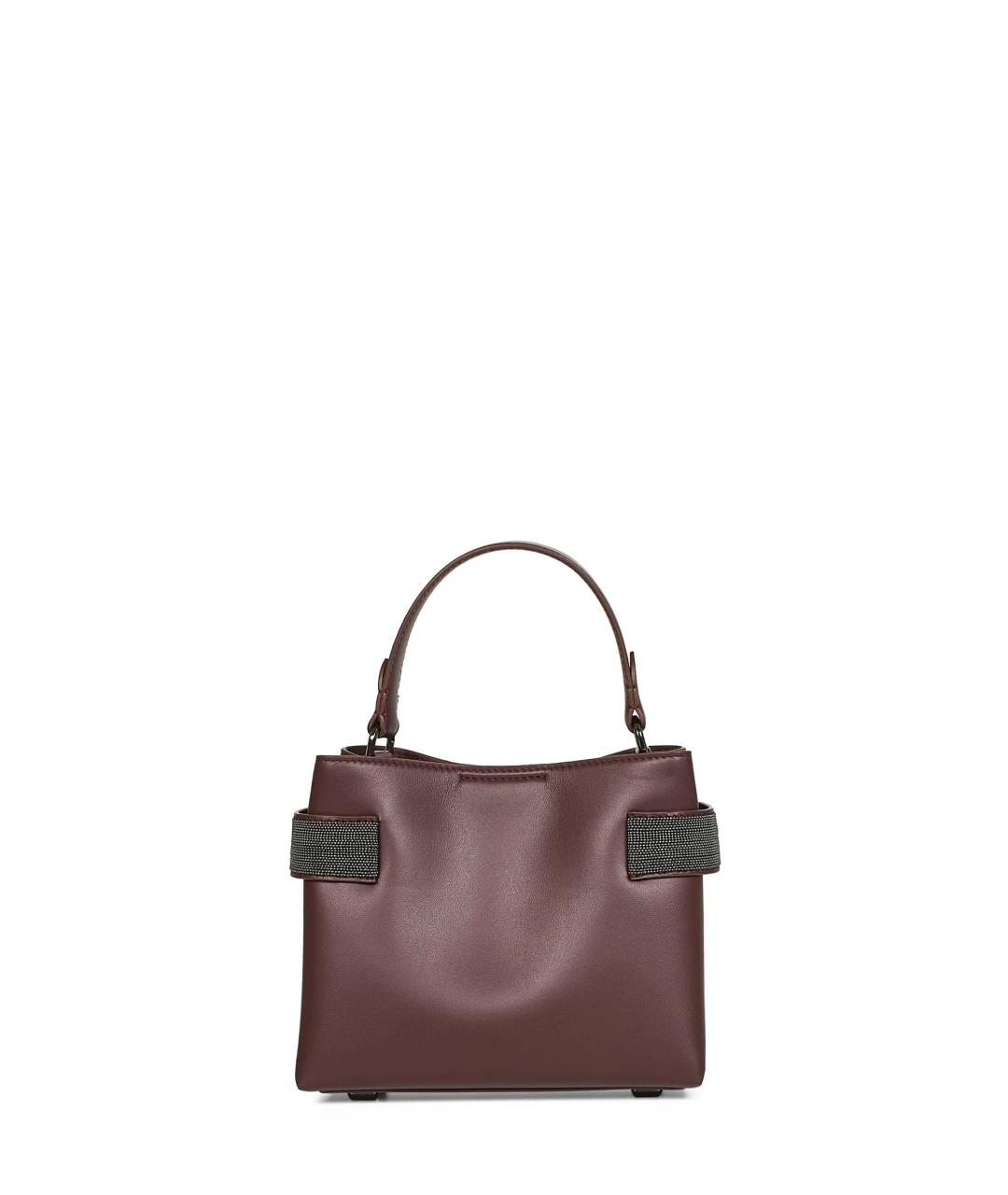 BRUNELLO CUCINELLI Бордовая кожаная сумка тоут, фото 3