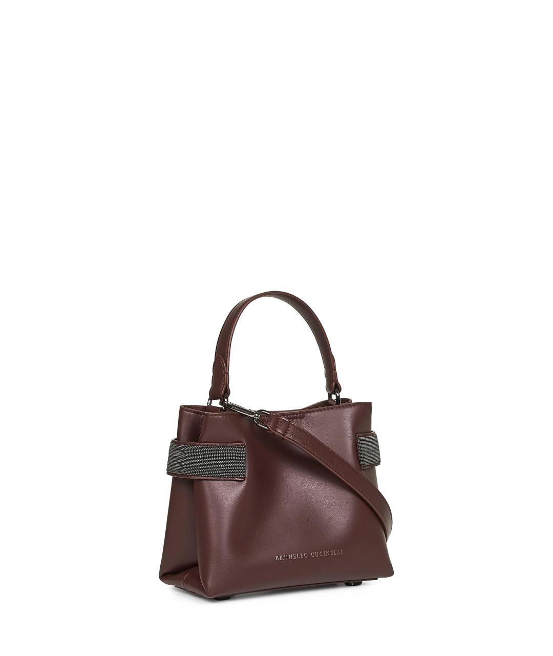 BRUNELLO CUCINELLI Бордовая кожаная сумка тоут, фото 2