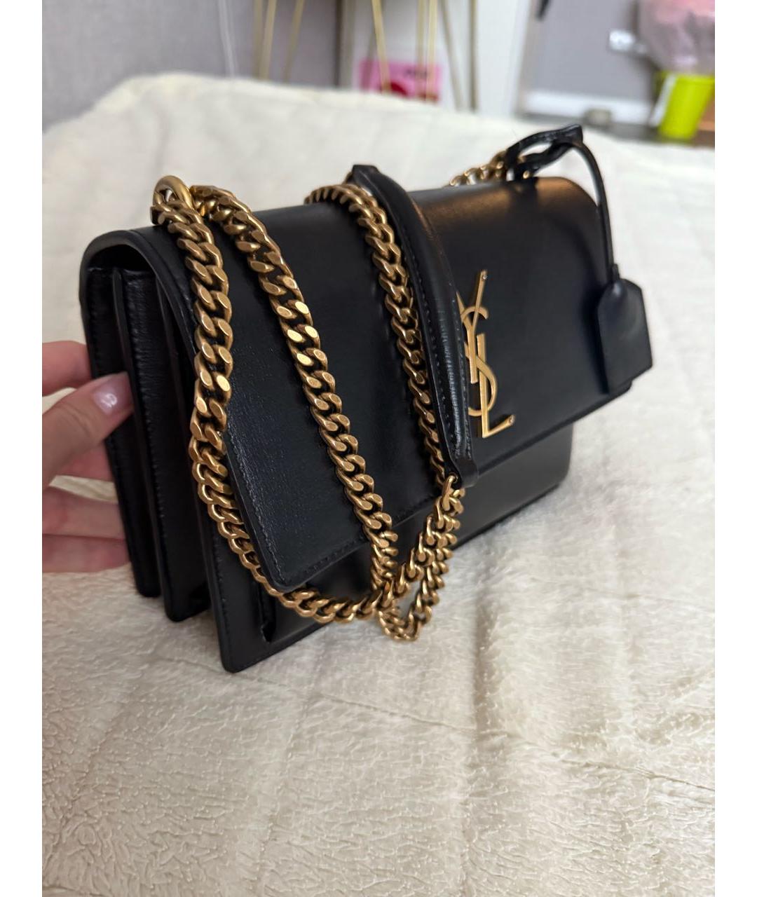 SAINT LAURENT Черная кожаная сумка через плечо, фото 2