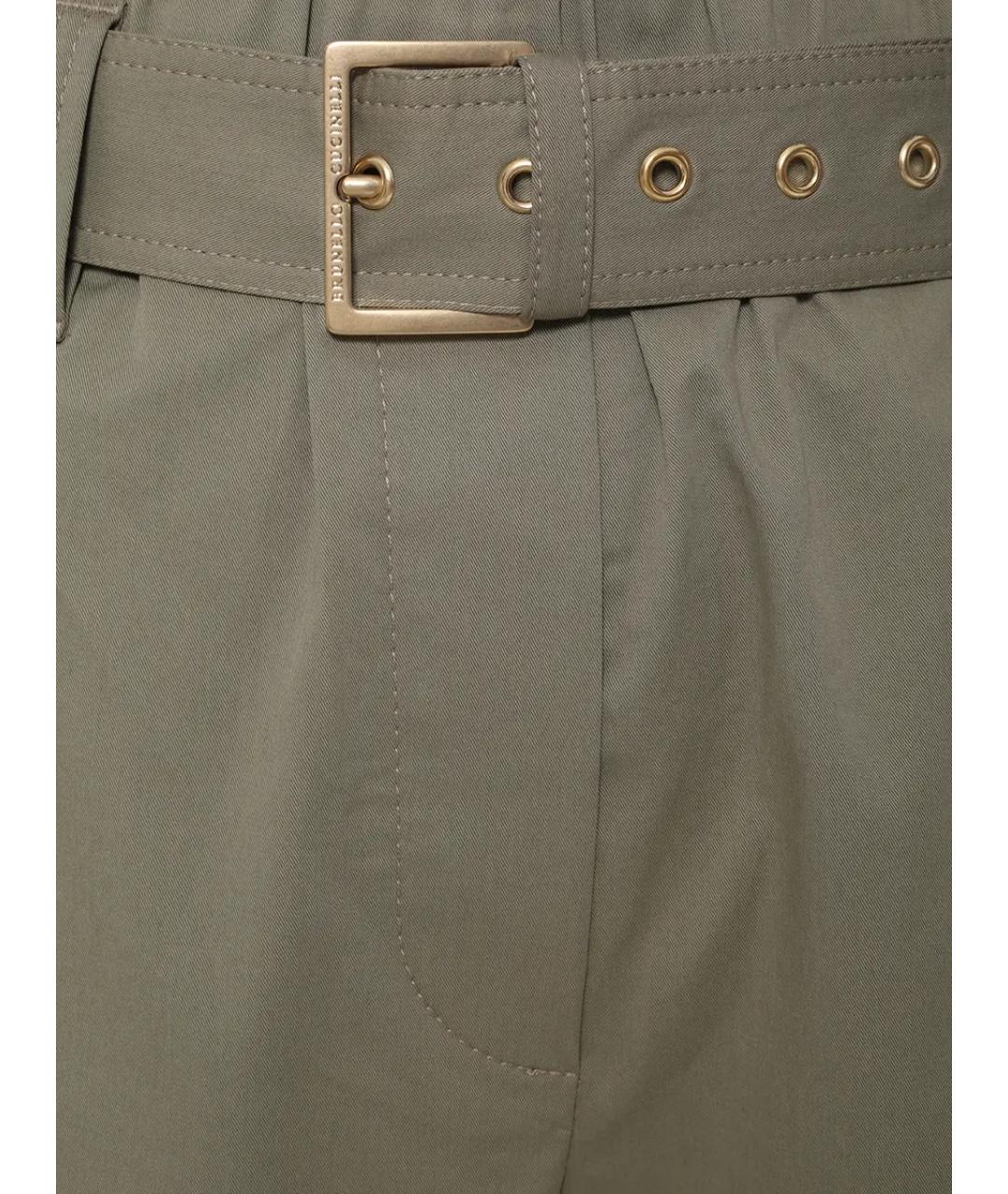BRUNELLO CUCINELLI Зеленые хлопковые прямые брюки, фото 3