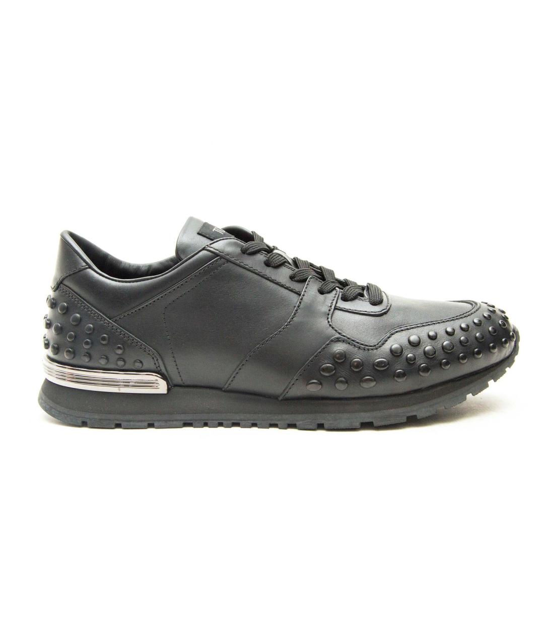 TOD'S Черные кожаные низкие кроссовки / кеды, фото 1