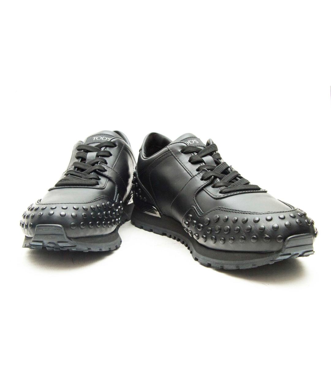 TOD'S Черные кожаные низкие кроссовки / кеды, фото 2