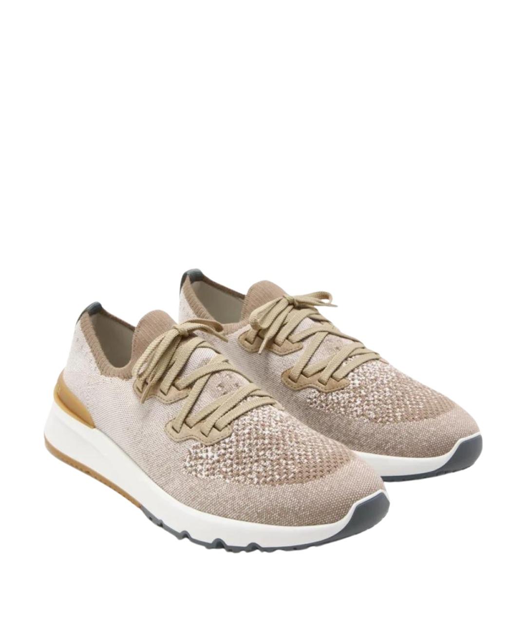 BRUNELLO CUCINELLI Коричневые текстильные низкие кроссовки / кеды, фото 2