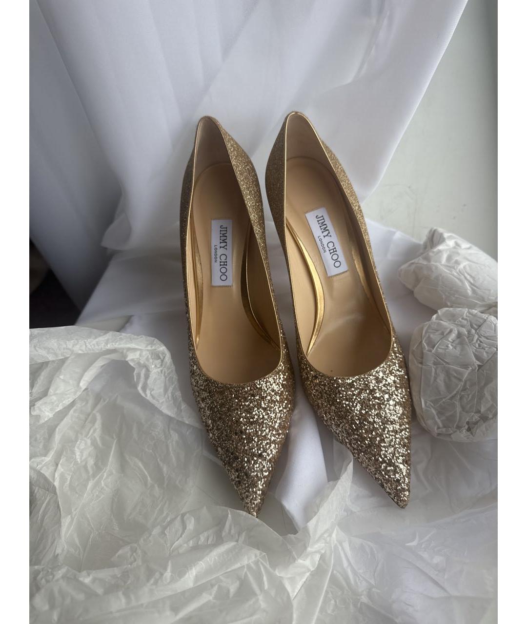 JIMMY CHOO Золотые кожаные туфли, фото 5