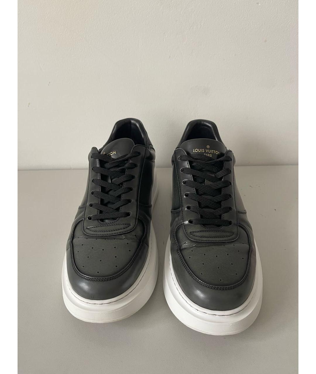 LOUIS VUITTON Антрацитовые кожаные низкие кроссовки / кеды, фото 2