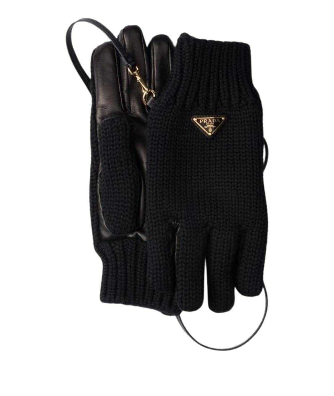 PRADA Черные шерстяные перчатки, фото 1