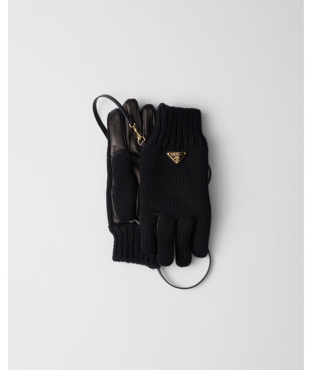PRADA Черные шерстяные перчатки, фото 3