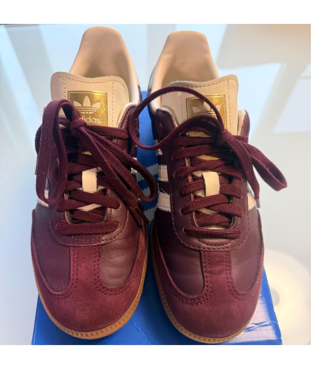 ADIDAS Бордовые кожаные кеды, фото 2