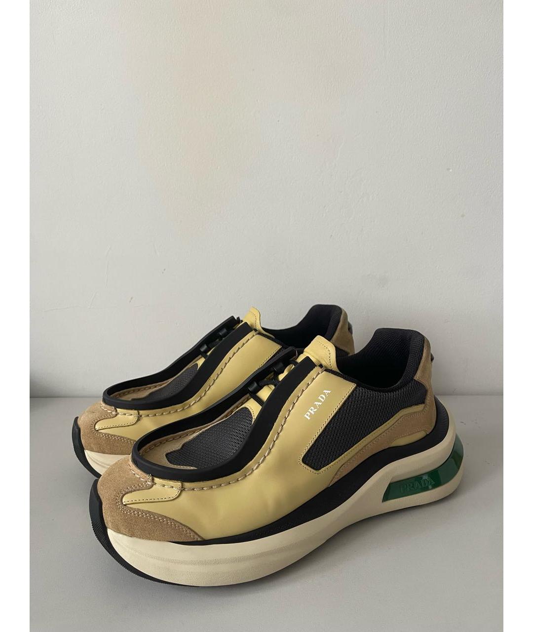 PRADA Бежевые кожаные низкие кроссовки / кеды, фото 7
