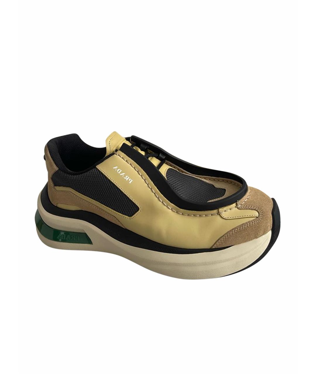 PRADA Бежевые кожаные низкие кроссовки / кеды, фото 1