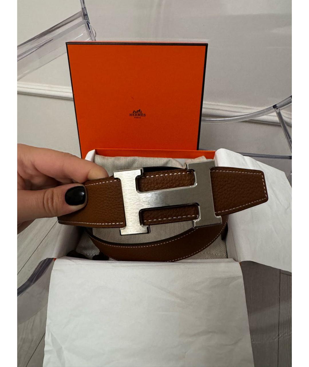 HERMES Черный кожаный ремень, фото 5