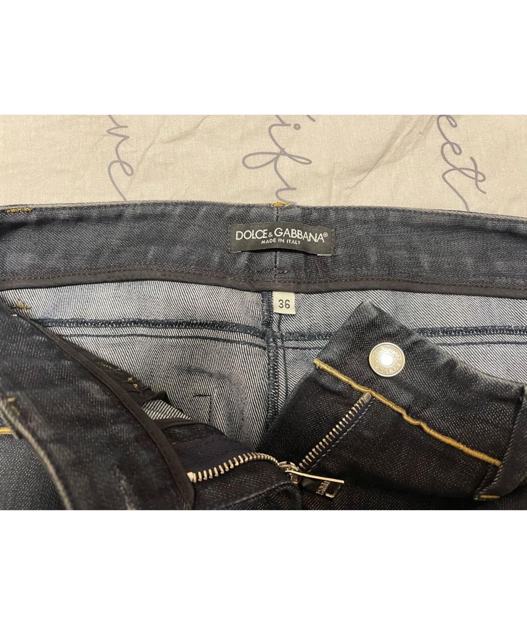 DOLCE&GABBANA Темно-синие хлопковые прямые джинсы, фото 2