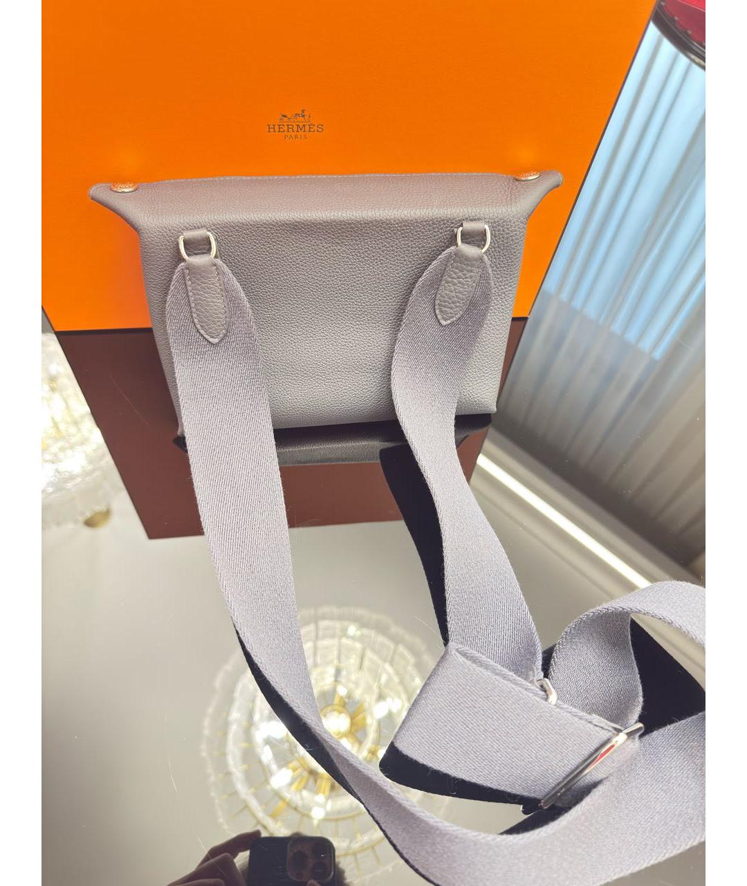 HERMES Серая кожаная сумка на плечо, фото 3
