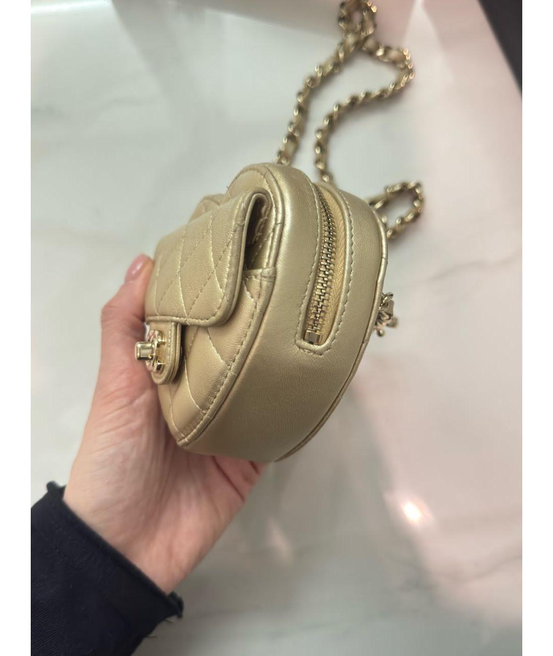 CHANEL Золотая кожаная сумка через плечо, фото 2