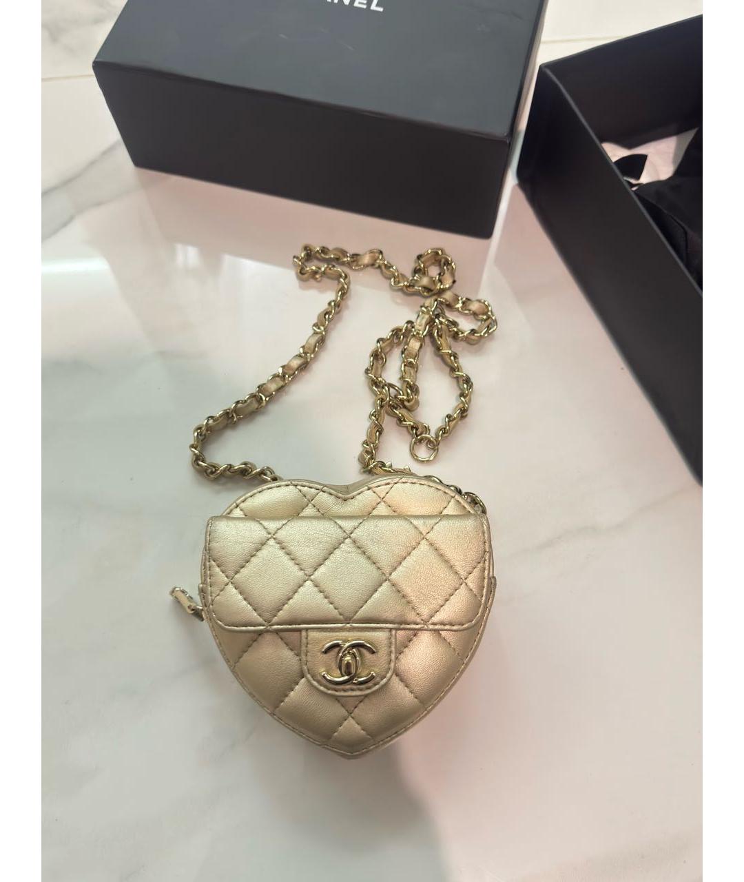CHANEL Золотая кожаная сумка через плечо, фото 8