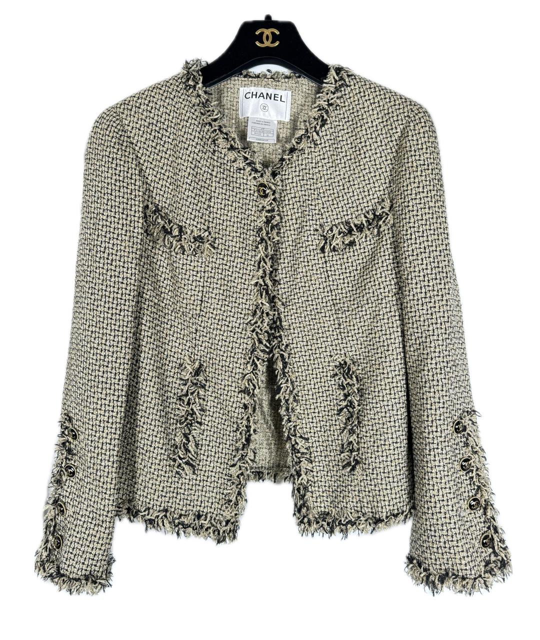 CHANEL Бежевый твидовый жакет/пиджак, фото 3