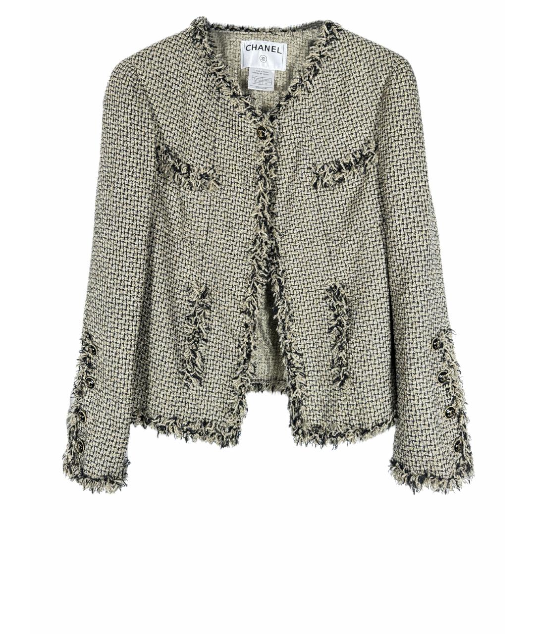 CHANEL Бежевый твидовый жакет/пиджак, фото 1