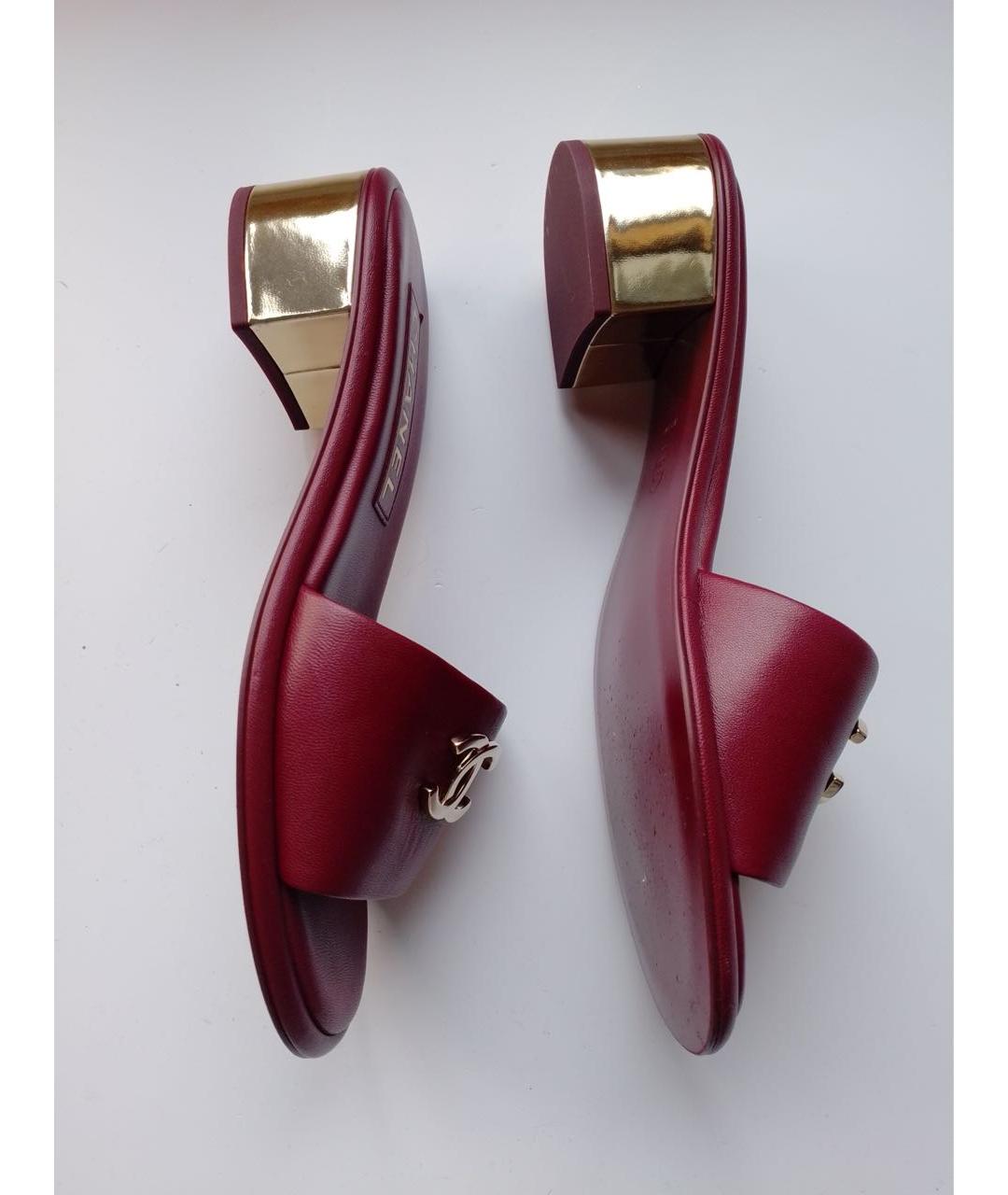 CHANEL Бордовые кожаные мюли, фото 9