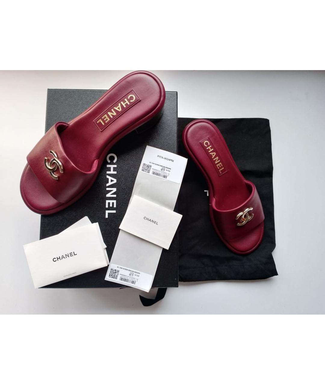 CHANEL Бордовые кожаные мюли, фото 3