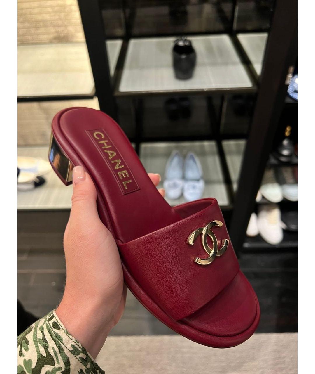 CHANEL Бордовые кожаные мюли, фото 8