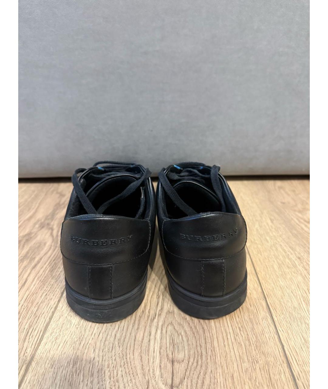 BURBERRY Черные кожаные низкие кроссовки / кеды, фото 4