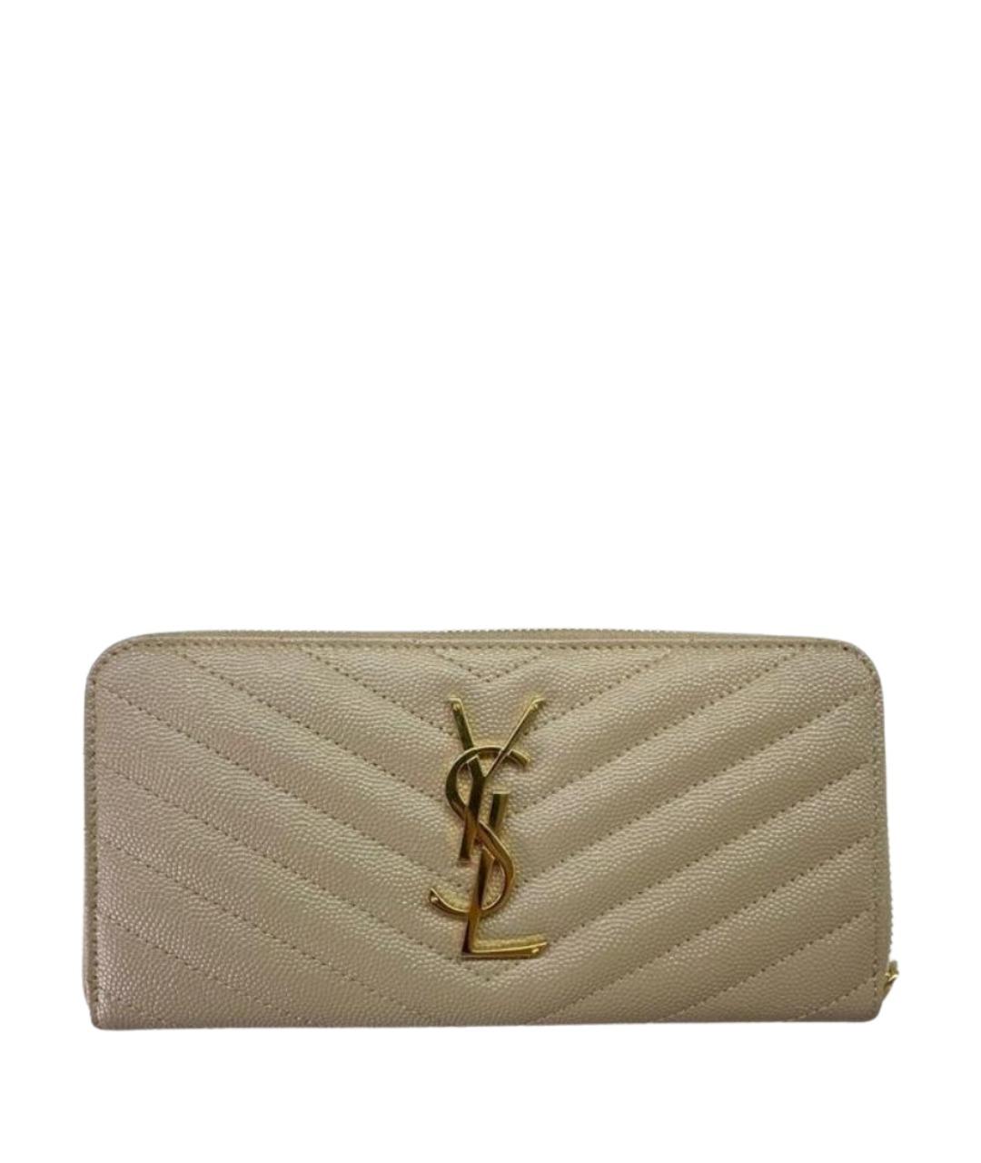 SAINT LAURENT Бежевый кожаный кошелек, фото 1