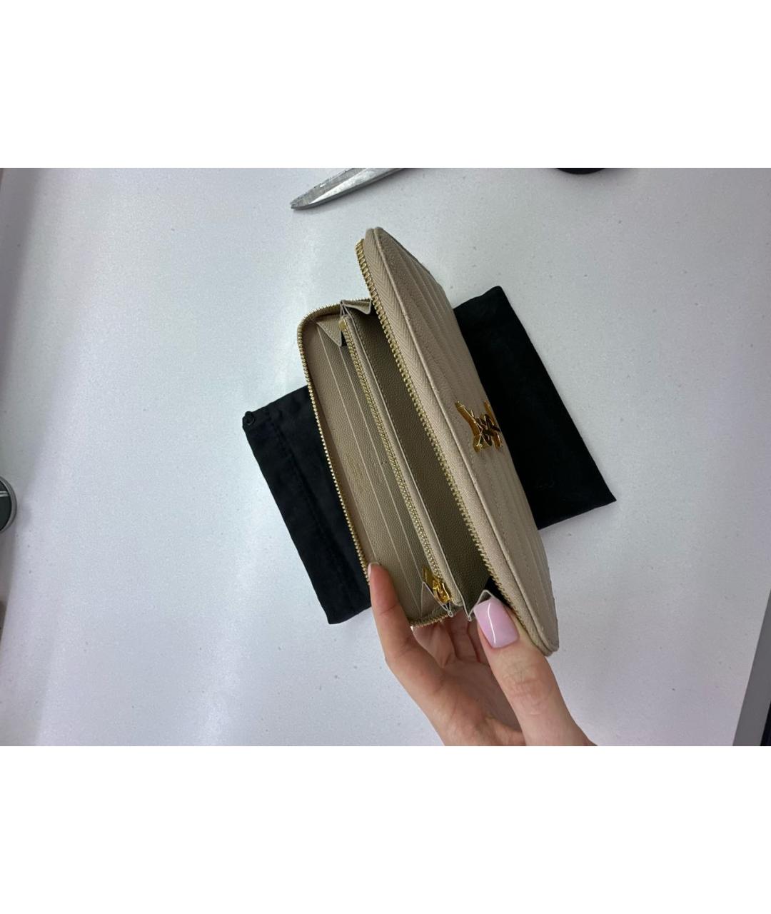SAINT LAURENT Бежевый кожаный кошелек, фото 3