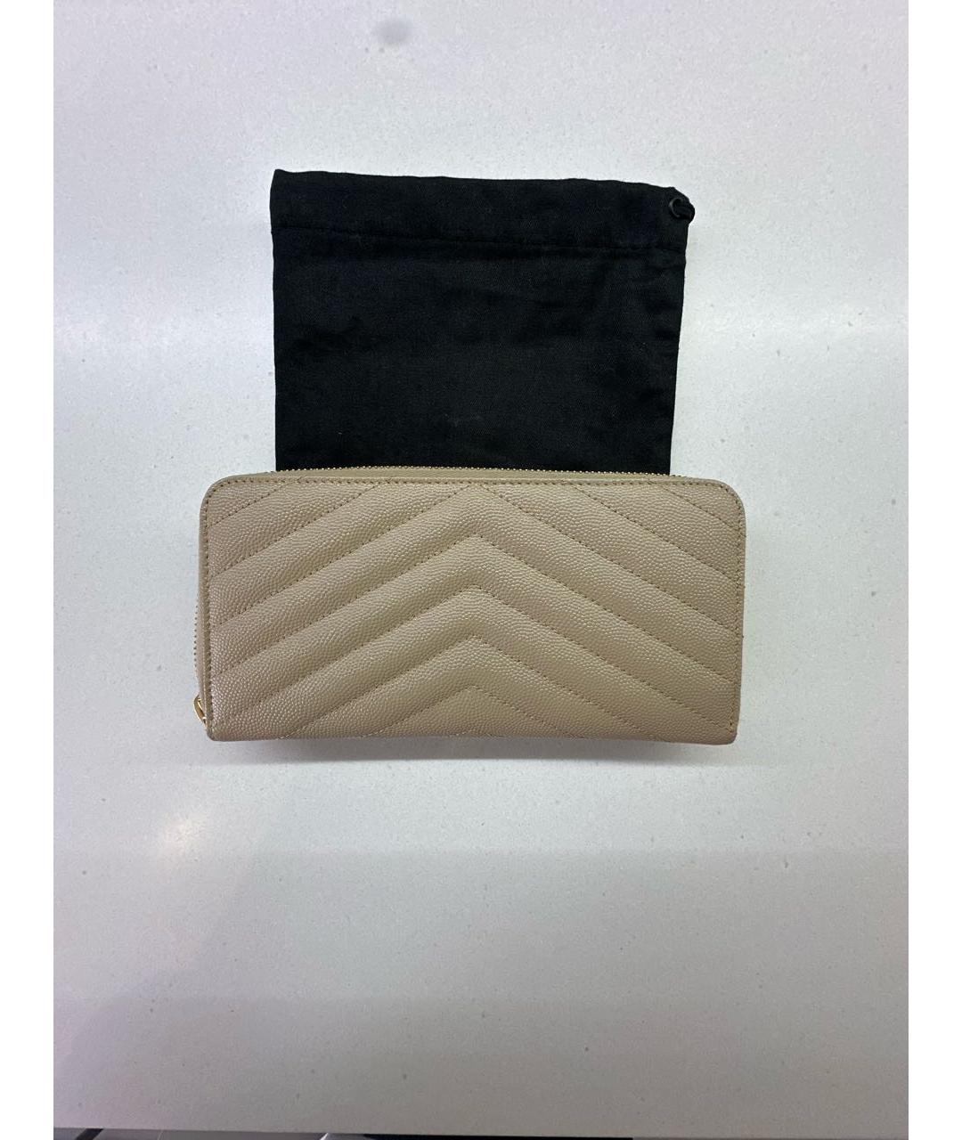 SAINT LAURENT Бежевый кожаный кошелек, фото 2