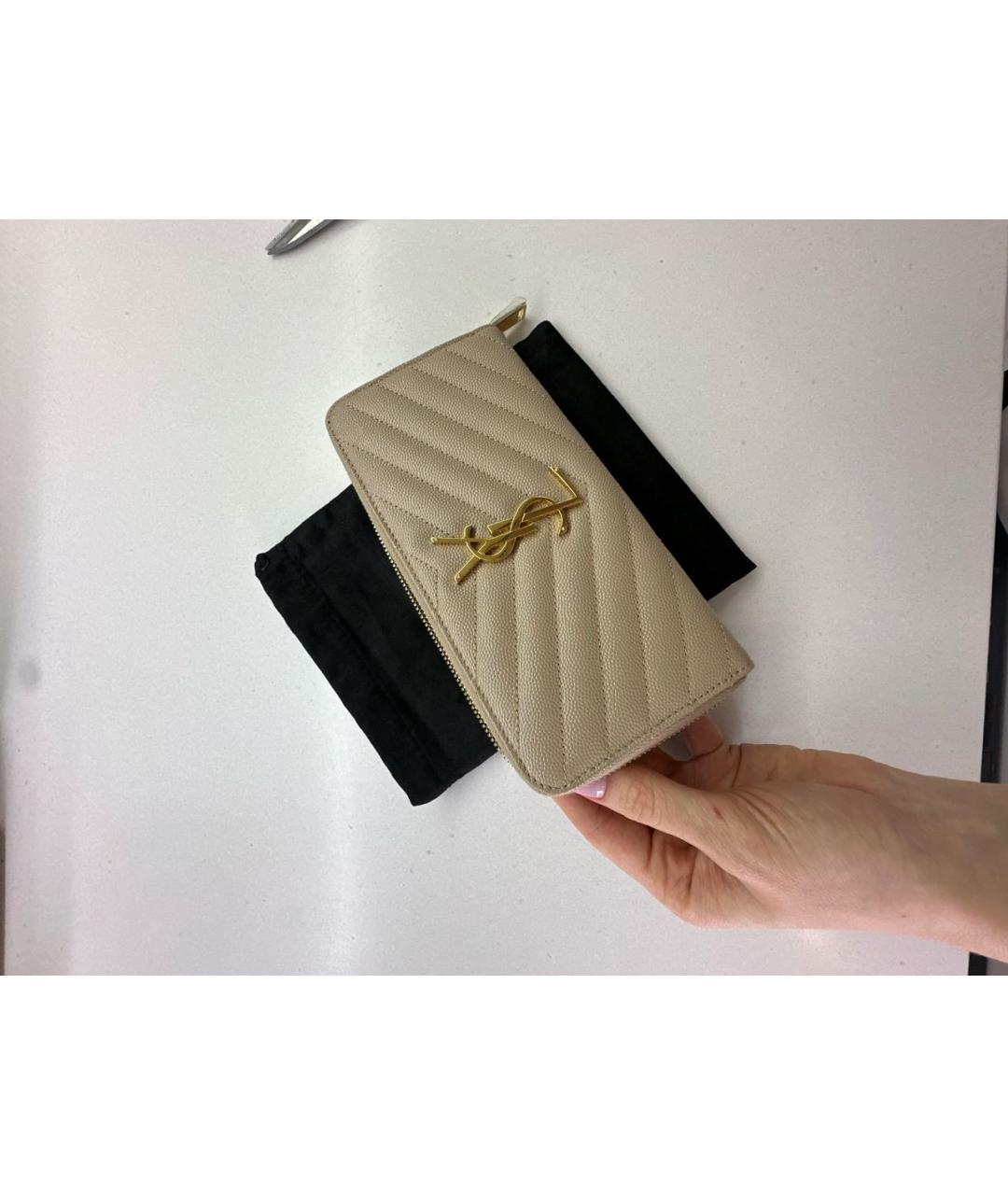 SAINT LAURENT Бежевый кожаный кошелек, фото 4