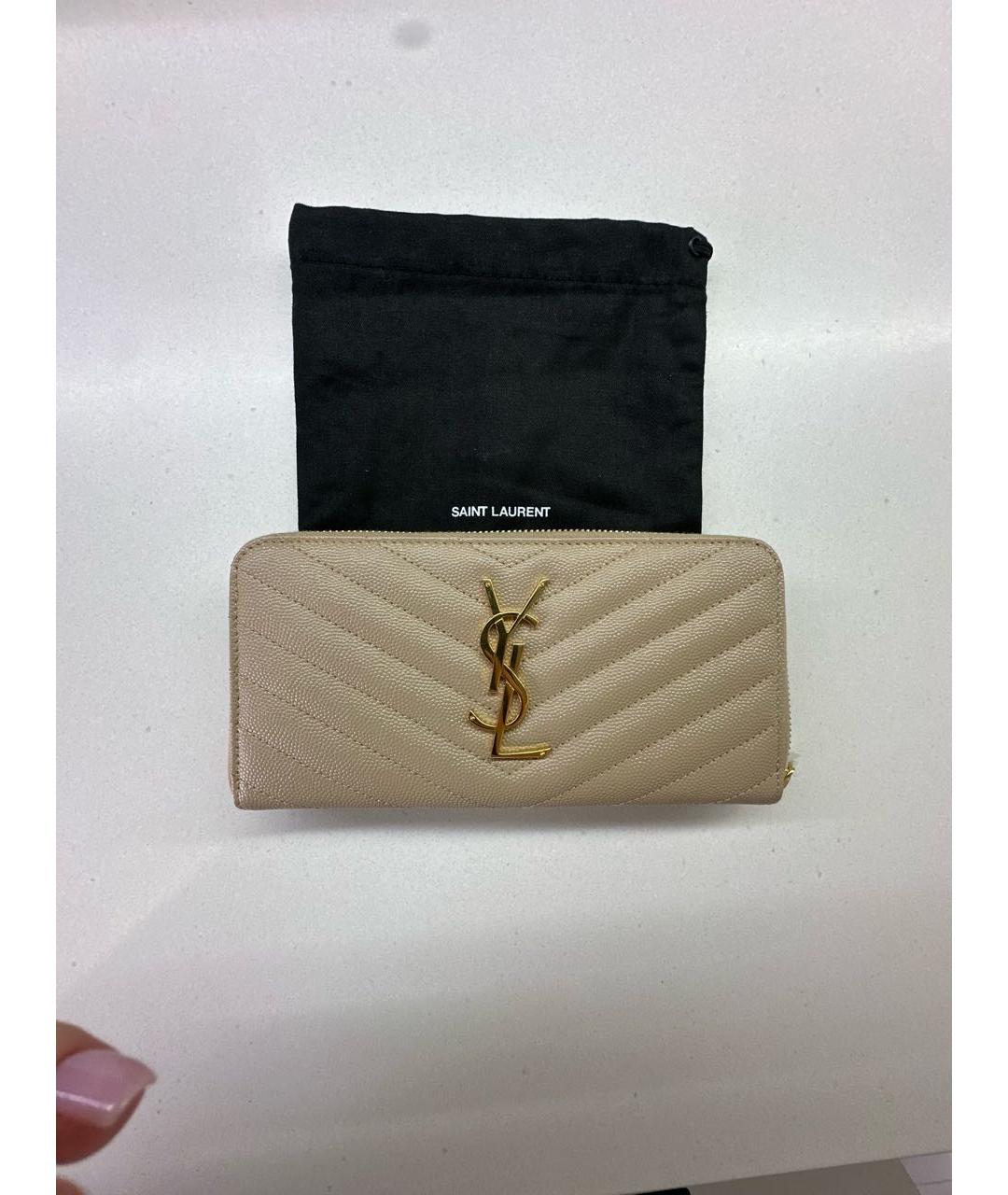 SAINT LAURENT Бежевый кожаный кошелек, фото 5