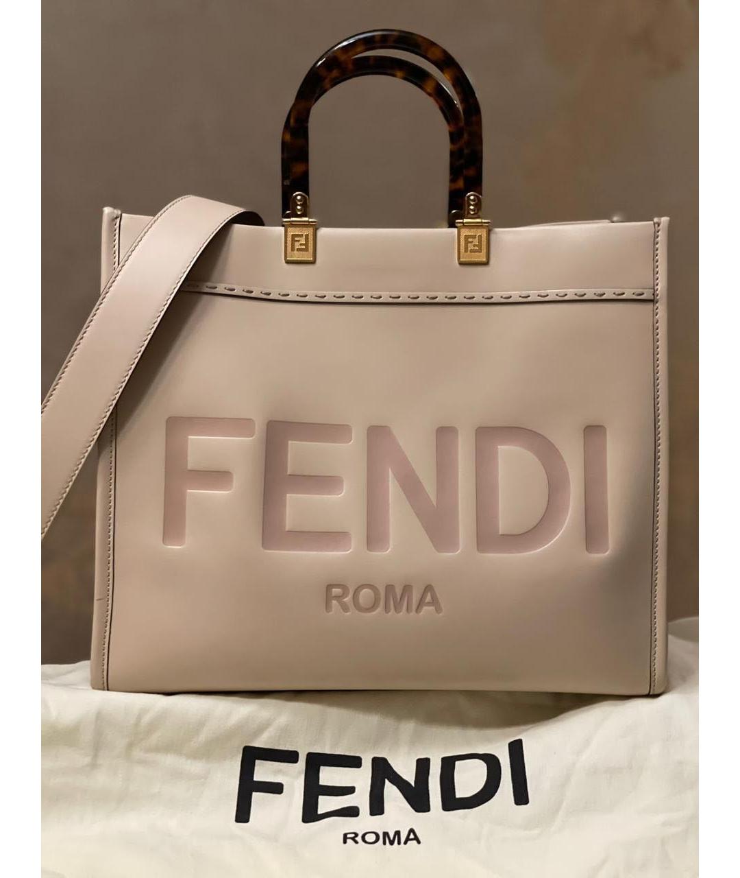 FENDI Бежевая кожаная сумка тоут, фото 6