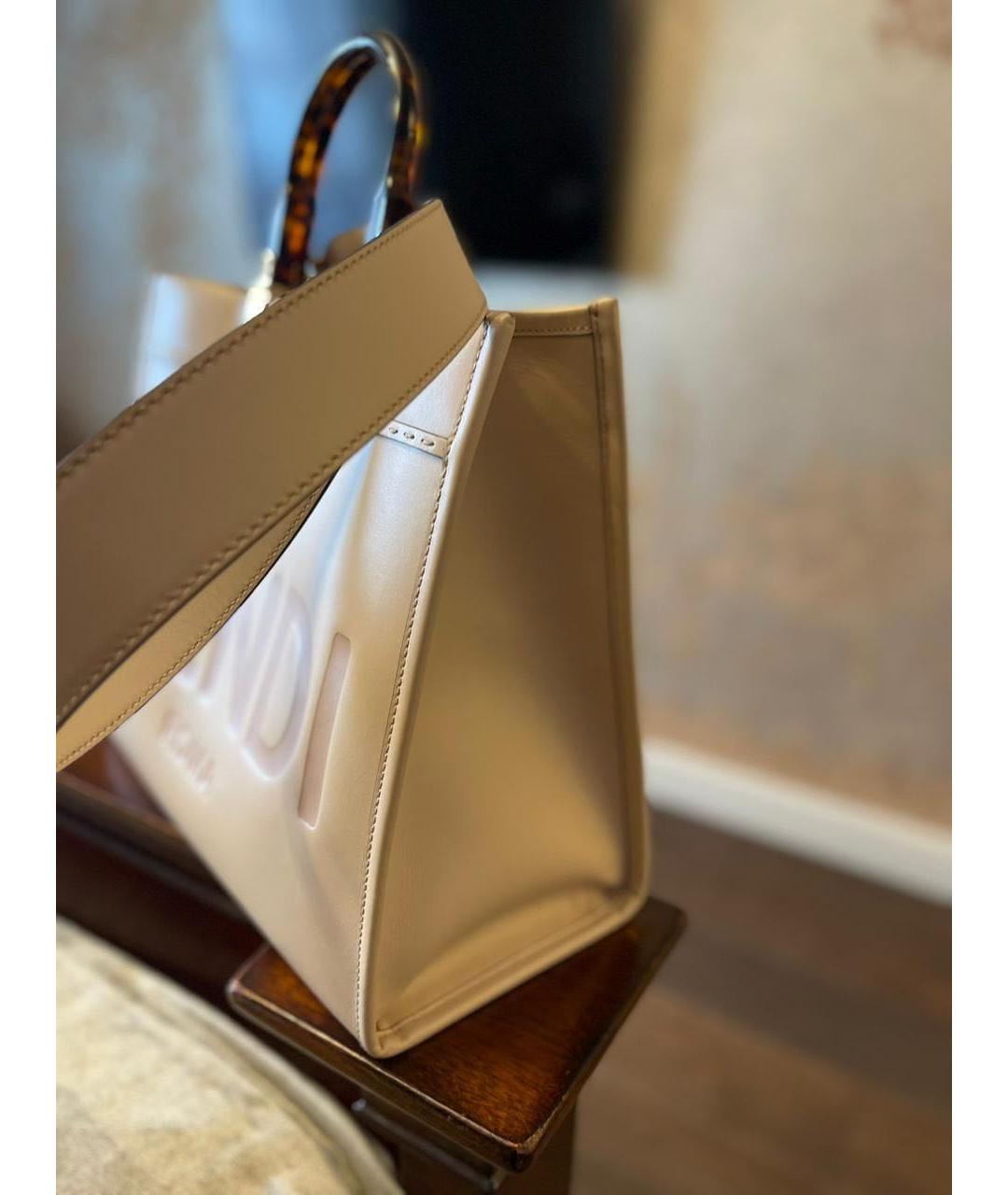 FENDI Бежевая кожаная сумка тоут, фото 2